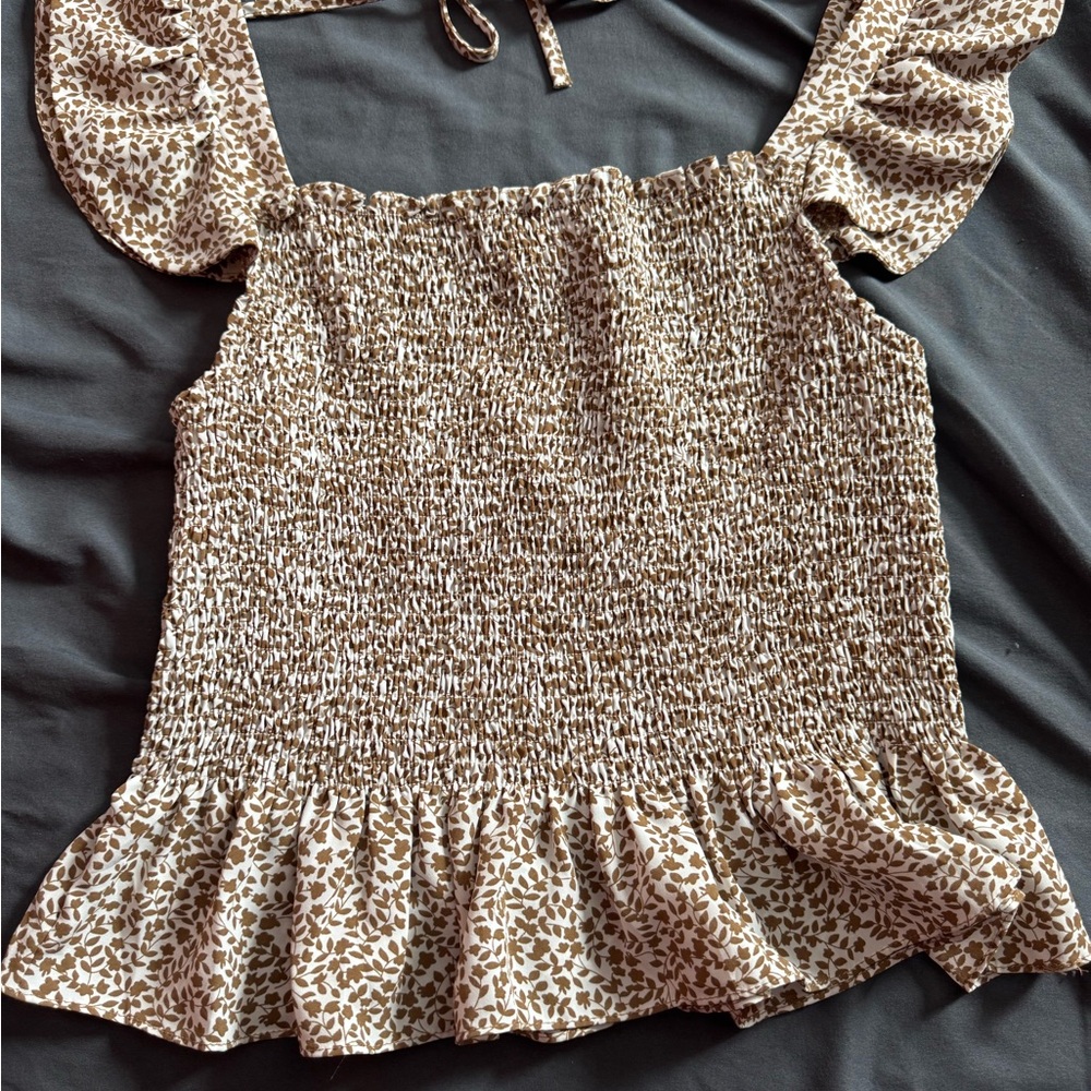 She+sky Brown Floral Smocked Women's Top